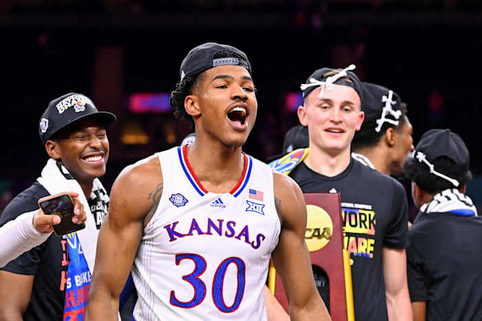 Kansas Jayhawks, Ochai Agbaji, 2022 NCAA men's basketball tournament, celebration