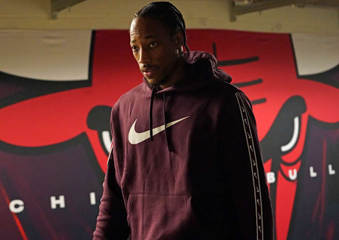 Chicago Bulls forward DeMar DeRozan before the game against the Boston Celtics at United Center
