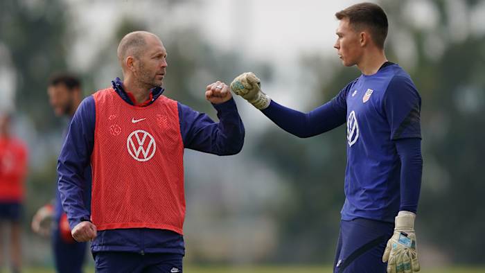 Gaga Slonina and Gregg Berhalter in USMNT camp
