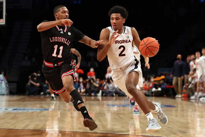 #2 Reece Beekman drives to the basket in the ACC Tournament vs Louisville