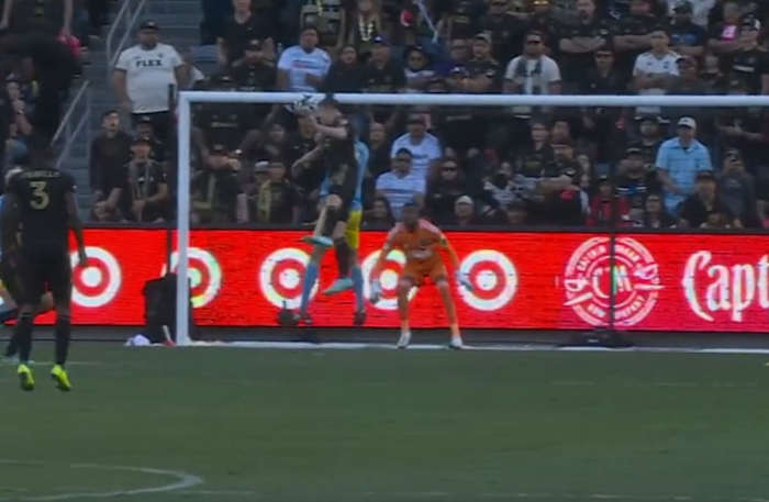 Gareth Bale pictured heading the ball to score for LAFC in the 2022 MLS Cup final