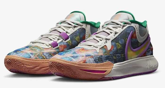 Multi-color Nike Kyrie shoes.