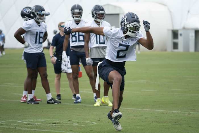 Tennessee Titans wide receiver Robert Woods (2) runs through drills during a training camp practice at Saint Thomas Sports Park.