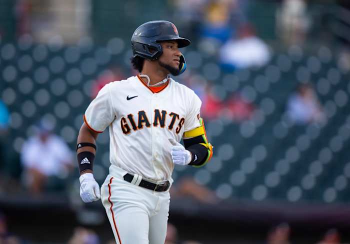 SF Giants prospect Luis Matos running the bases during the Arizona Fall League. (2022)