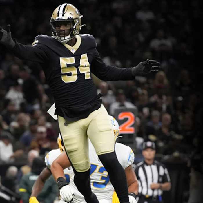 Defensive end Taco Charlton (54) during a 2022 preseason game for the New Orleans Saints. Credit: neworleanssaints.com