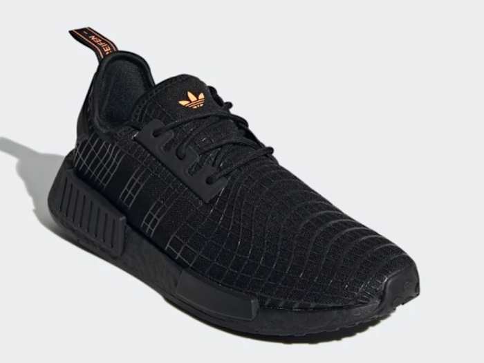 View of black Adidas shoe.