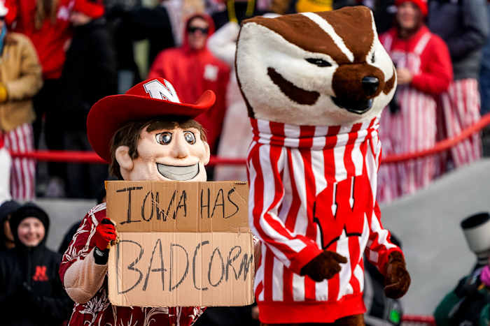 Herbie Husker and Bucky Badger mascots 2022 Nebraska Wisconsin football USATSI_19465514