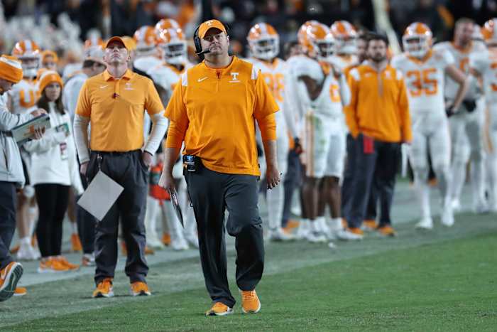 Tennessee coach Josh Heupel is dejected after his team allowed another touchdown against South Carolina.