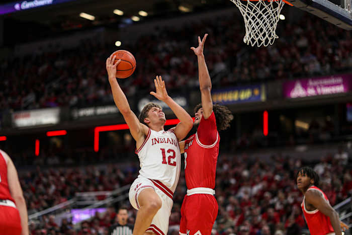 Miller Kopp scores on a drive to the basket on Sunday against Miami of Ohio. (Photo courtesy of IU Athletics)