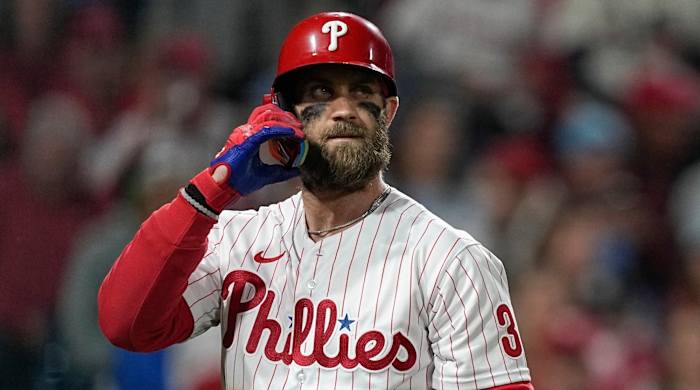Bryce Harper walks back to the dugout