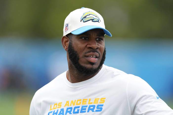 Jun 13, 2023; Costa Mesa, CA, USA; Los Angeles Chargers tight ends coach Kevin Koger during minicamp at the Hoag Performance Center.