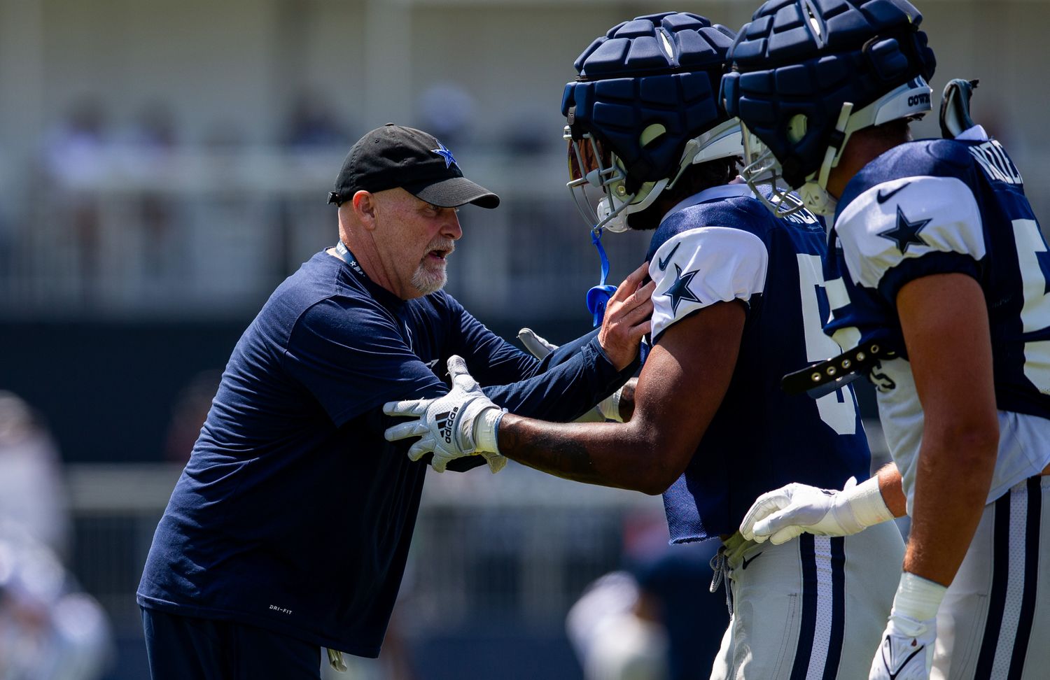 Dallas Cowboys defensive coordinator Dan Quinn during training camp at the Marriott Residence Inn-River Ridge playing fields. Mandatory Credit: Jason Parkhurst-USA TODAY Sports
