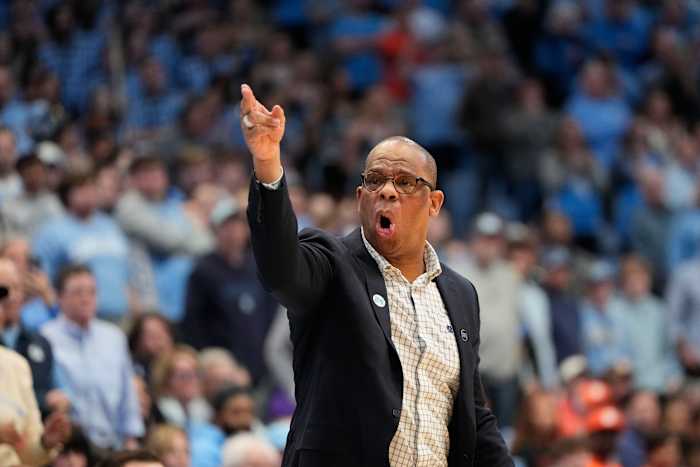 UNC basketball head coach Hubert Davis versus Clemson