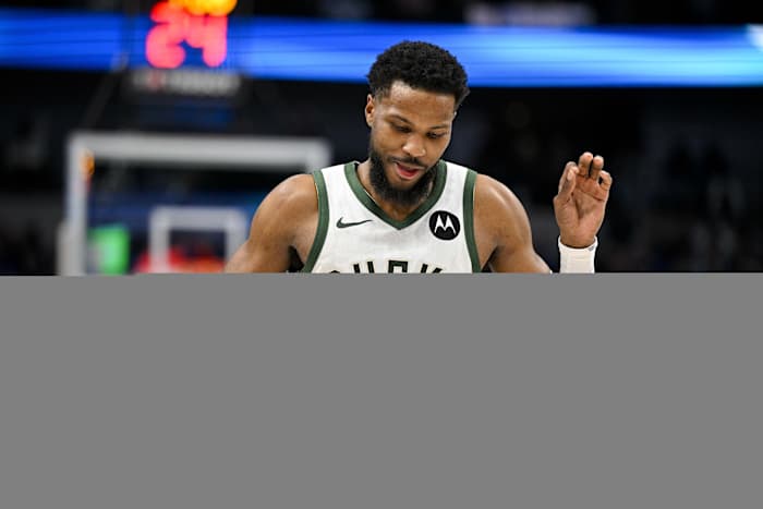 Milwaukee Bucks guard Malik Beasley (5) celebrates 