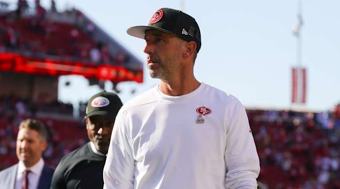 San Francisco 49ers head coach Kyle Shanahan walks off the field after a game against the Arizona Cardinals.