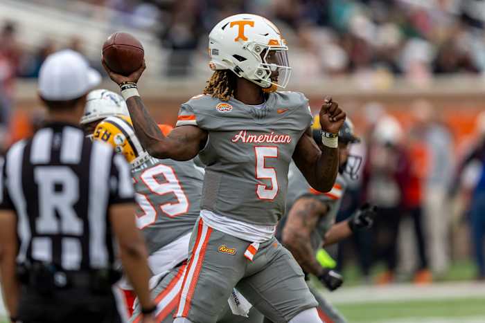 Former Tennessee Volunteers QB Joe Milton III during practices at the Reese's Senior Bowl. (Photo by Vasha Hunt of USA Today Sports)