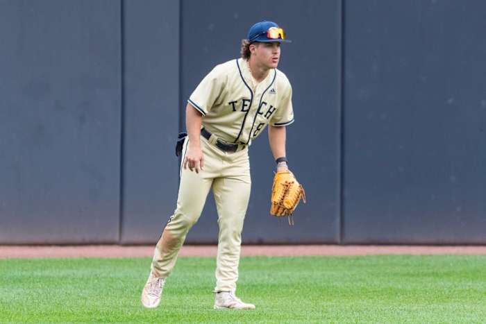 Drew Burress mans the outfield during pre-season practice