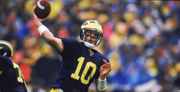 Michigan Wolverines quarterback and 7-time Super Bowl champion Tom Brady during a college football game.
