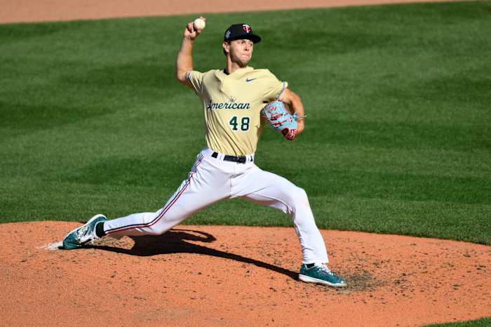 Jul 8, 2023; Seattle, Washington, USA; American League Futures pitcher David Festa (48) of the Minnesota Twins pitches to the National League during the fifth inning of the All Star-Futures game at T-Mobile Park.