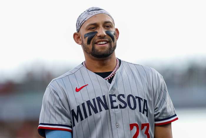 Sep 18, 2023; Cincinnati, Ohio, USA; Minnesota Twins third baseman Royce Lewis (23) during the middle of the first inning against the Cincinnati Reds at Great American Ball Park.