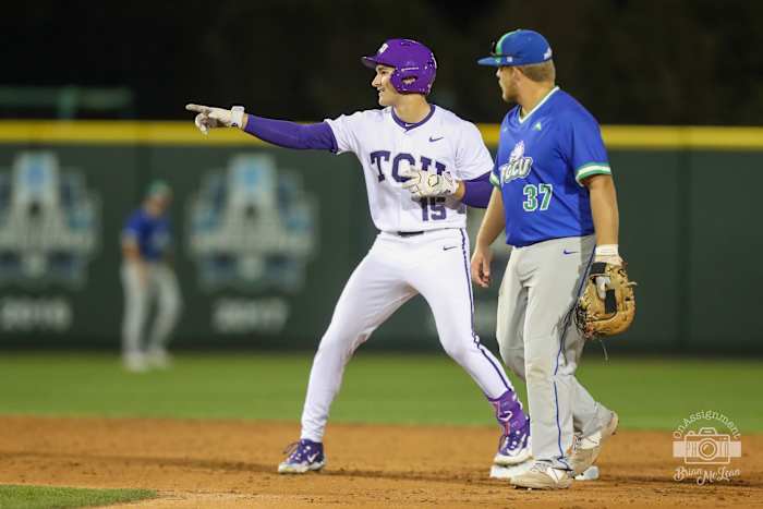 Brunson pointing to the dugout after a double.