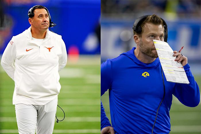 Texas Longhorns coach Steve Sarkisian (left) and Los Angeles Rams' Sean McVay (right).