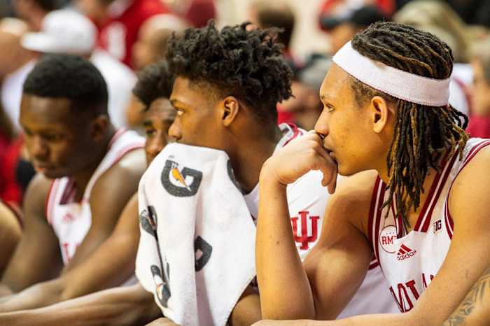Indiana's Malik Reneau (5) during the second half of the Indiana versus Nebraska men's basketball game at Simon Skjodt Assembly Hall on Wednesday, Feb. 21, 2024.