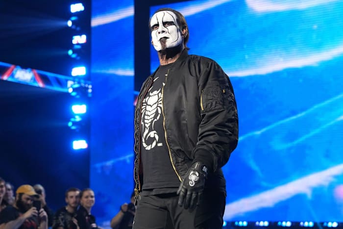 Sting walks down the ramp for an AEW show.