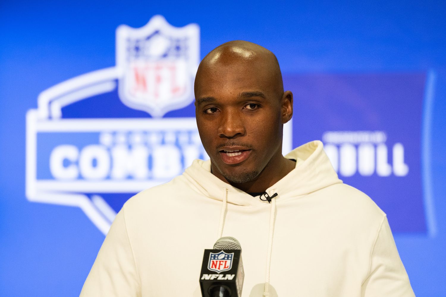 Texans head coach DeMeco Ryans talks to the media at the 2024 NFL Combine at Indiana Convention Center.