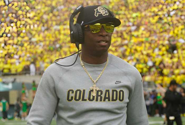 Deion Sanders on the sideline vs. Oregon