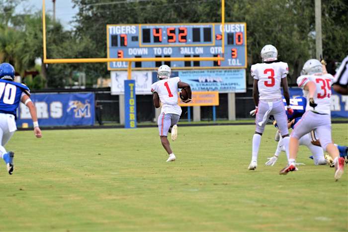 2025 4-star ILB Ty Jackson returning an interception for a touchdown during his junior season at Seminole Ridge High School. (Photo courtesy of Alex Peterman of the Special to The Post)