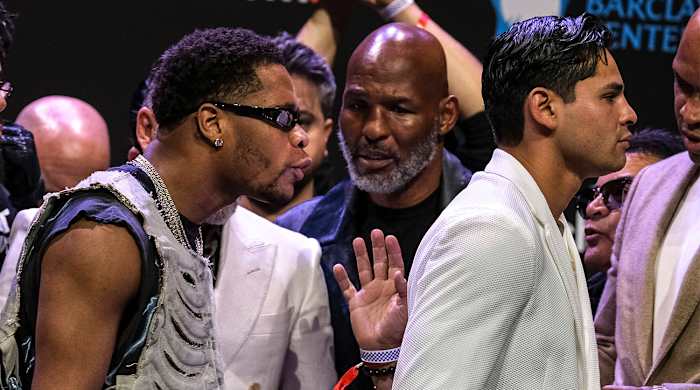 Devin Haney, Ryan Garcia trade barbs at press conference promoting their April fight.