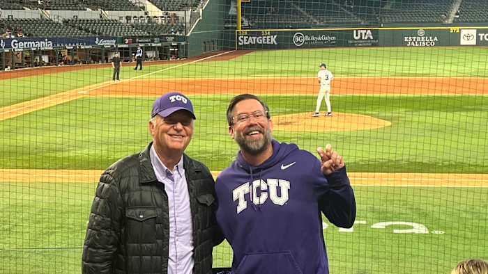 Paul Corliss and his dad at TCU's game against USC at Globe Life Field. 