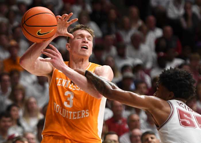 Tennessee Volunteers G Dalton Knecht during the win over Alabama. (Photo by Gary Crosby Jr. of USA Today Sports)