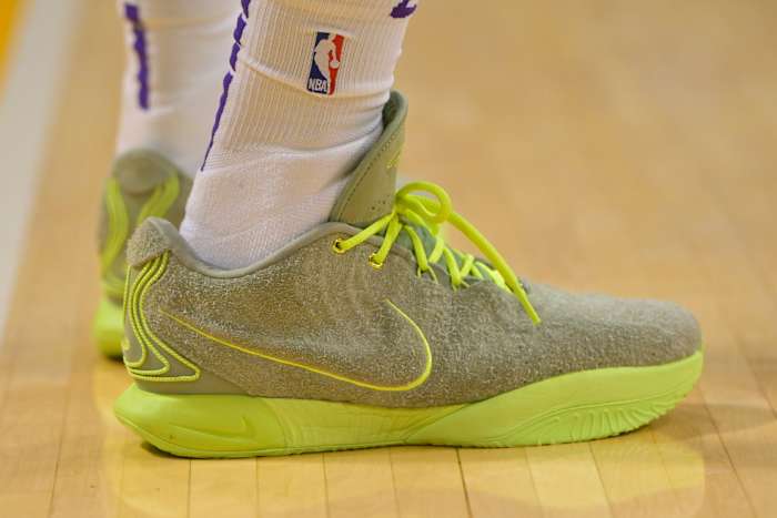 Los Angeles Lakers forward LeBron James' green Nike sneakers.