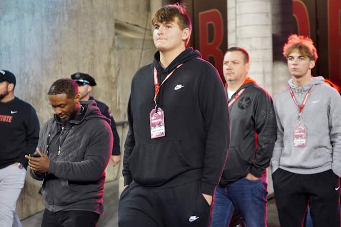 2026 OT Adam Guthrie during an unofficial visit to Ohio State. (Photo by Lori Schmidt of the Columbus Dispatch)