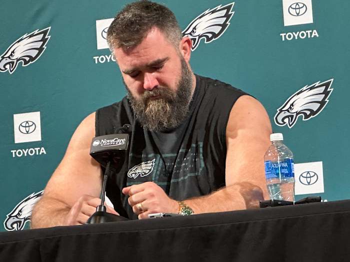 Eagles center Jason Kelce during his retirement speech
