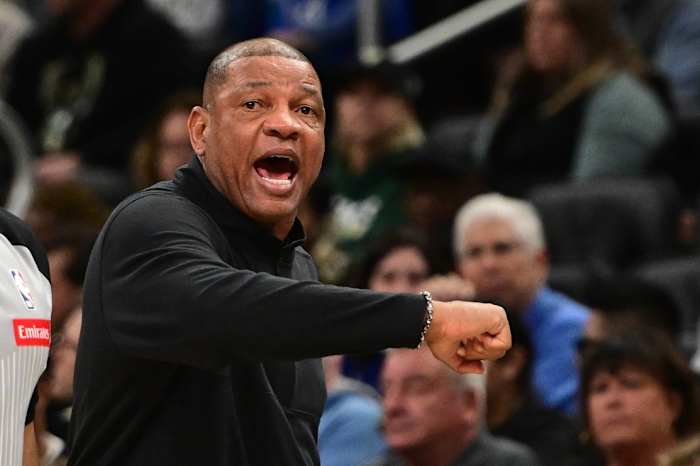 Milwaukee Bucks head coach Doc Rivers reacts in the third quarter against the Los Angeles Clippers 