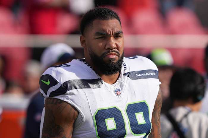Dec 10, 2023; Santa Clara, California, USA; Seattle Seahawks defensive end Leonard Williams (99) before the game against the San Francisco 49ers at Levi's Stadium.
