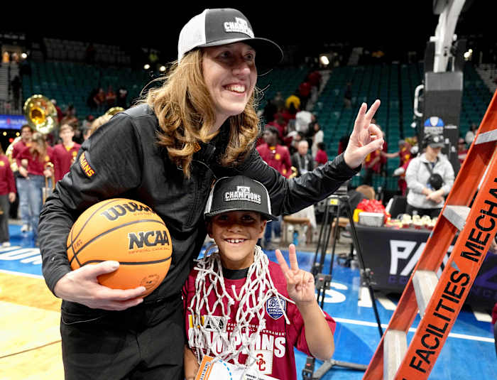 Lindsay Gottlieb and son Jordan Martin celebrate