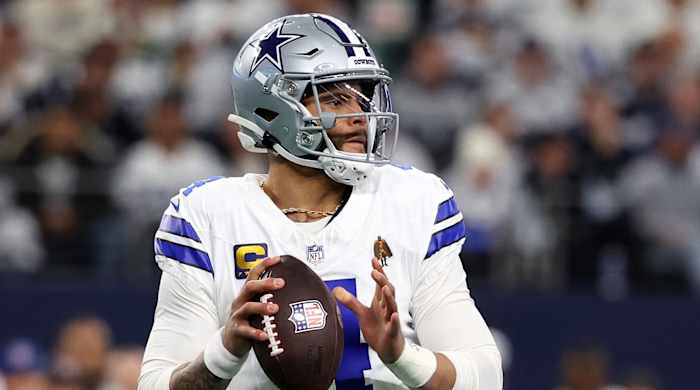 Cowboys quarterback Dak Prescott looks to pass