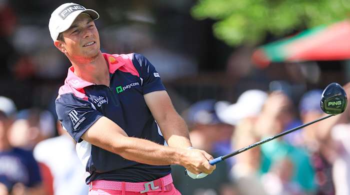 Viktor Hovland of Norway plays his tee shot on the first hole during the final round of the Arnold Palmer Invitational presented by Mastercard at Arnold Palmer Bay Hill Golf Course on March 10, 2024 in Orlando, Florida.