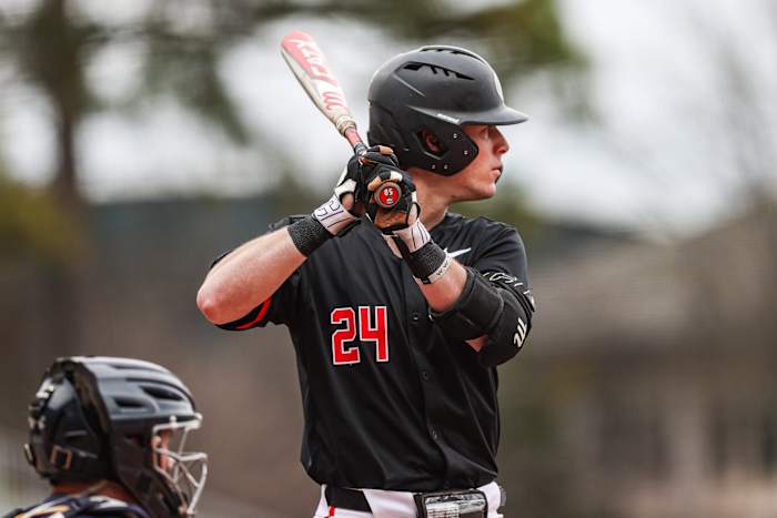 Charlie Condon stares down an opposing pitcher as he awaits a pitch.