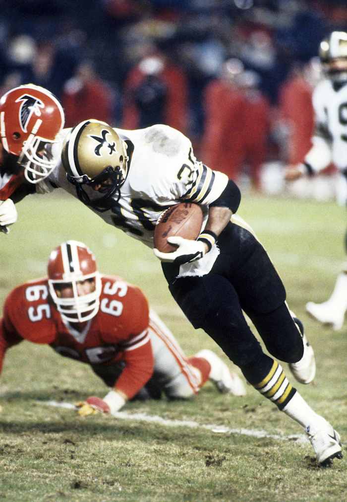 Dec 12, 1982; Atlanta, GA, USA; FILE PHOTO; New Orleans Saints running back Wayne Wilson (30) in action against the Atlanta Falcons at Fulton County Stadium. Mandatory Credit: Manny Rubio-USA TODAY Sports