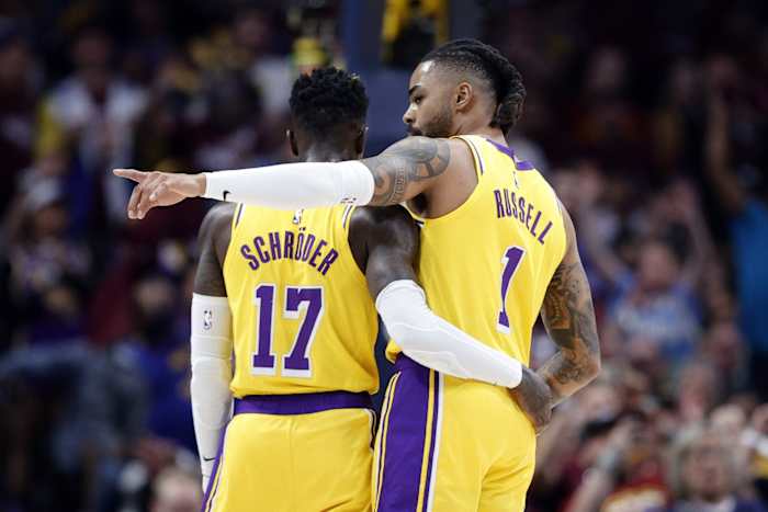 Los Angeles Lakers guard D'Angelo Russell and guard Dennis Schroder