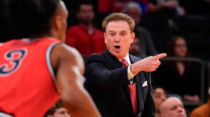 Mar 14, 2024; New York City, NY, USA; St. John’s Red Storm head coach Rick Pitino reacts against the Seton Hall Pirates during the first half at Madison Square Garden.