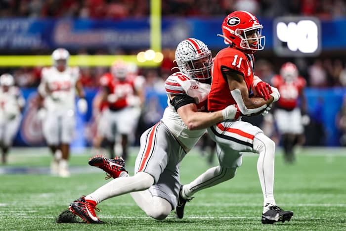 Georgia wide receiver Arian Smith (11) during the 2022 Peach Bowl Game at Mercedes-Benz Stadium in Atlanta, Ga., on Saturday, Dec. 31, 2022. (Photo by Kayla Renie)