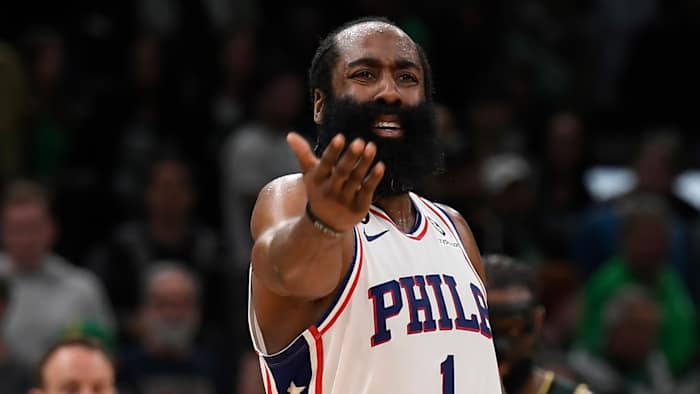 James Harden reacts exasperatedly