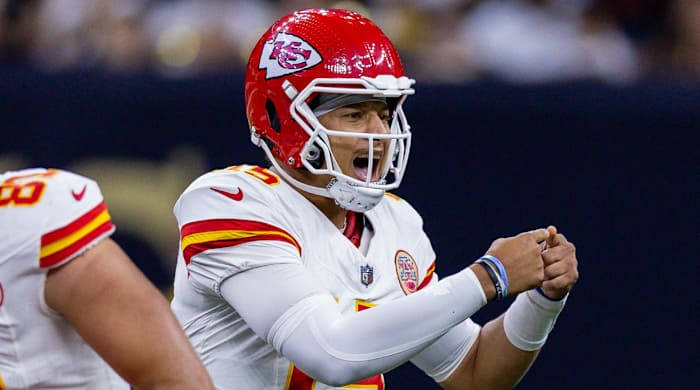 Chiefs quarterback Patrick Mahomes calls a play during a preseason game.
