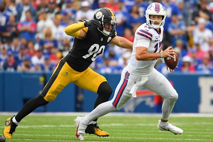 T.J. Watt chasing down Josh Allen.